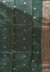 Mustard with Bottle Green Border Kanjivaram Silk Saree With Blouse Piece