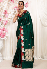 Bottle Green Katan Pure Silk Saree With Blouse Piece