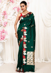 Bottle Green Katan Pure Silk Saree With Blouse Piece