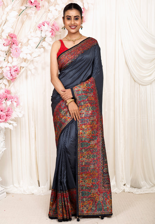 Grey Kani Silk Saree With Blouse Piece