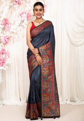 Grey Kani Silk Saree With Blouse Piece