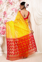 Yellow Dhakai Jamdani Cotton Saree without Blouse Piece