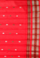 Off White checks with Red Border Gadwal Pure Silk Saree With Blouse Piece