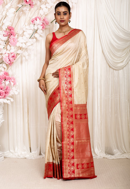 Tussar with Red Border Kanjivaram Silk Saree With Blouse Piece