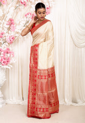 Tussar with Red Border Kanjivaram Silk Saree With Blouse Piece