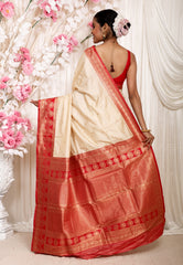 Tussar with Red Border Kanjivaram Silk Saree With Blouse Piece