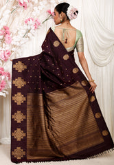 Maroon Gadwal Pure Silk Saree With Blouse Piece