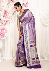 Mauve with Purple Border Kanjivaram Silk Saree With Blouse Piece