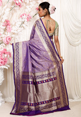 Mauve with Purple Border Kanjivaram Silk Saree With Blouse Piece