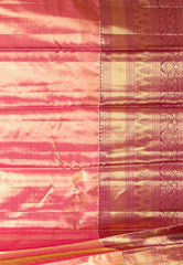 Golden Brocade with Magenta Border Tissue Kanjivaram Pure Silk Saree With Blouse Piece