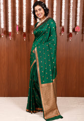 Bottle Green Kanjivaram Silk Saree With Blouse Piece