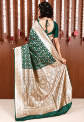 Bottle Green Wedding Banarasi Silk Saree with Blouse Piece