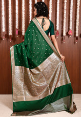 Bottle Green Wedding Banarasi Silk Saree with Blouse Piece