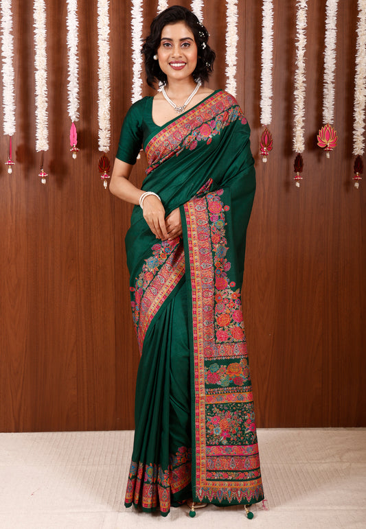 Green Kani Silk Saree With Blouse Piece