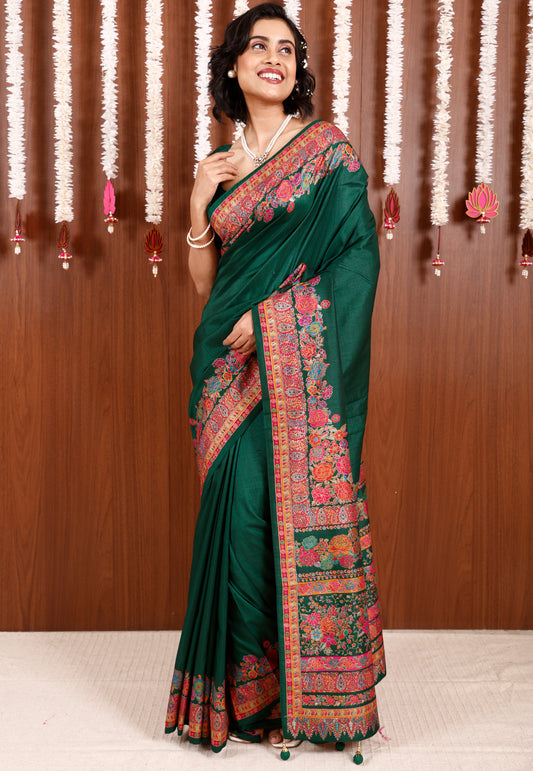 Green Kani Silk Saree With Blouse Piece