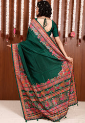 Green Kani Silk Saree With Blouse Piece