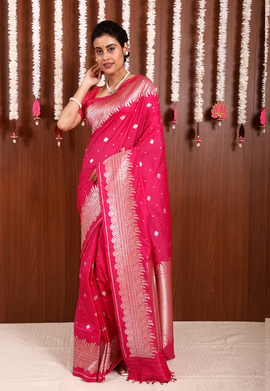 Rani Pink Katan Silk Saree With Blouse Piece