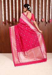 Rani Pink Katan Silk Saree With Blouse Piece