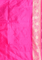 Feroza Blue with Rani Pink Border Katan Pure Silk Saree With Blouse Piece