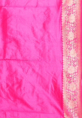 Dual shades of Blue and Brown with Rani Pink Border Katan Pure Silk Saree With Blouse Piece
