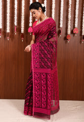 Magenta Dhakai Jamdani Cotton Saree without Blouse Piece