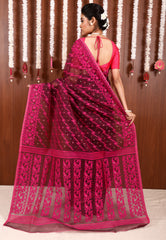 Magenta Dhakai Jamdani Cotton Saree without Blouse Piece