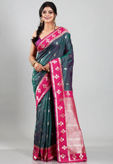 Cross Green with Rani Border Kanjivaram Silk Saree With Blouse Piece
