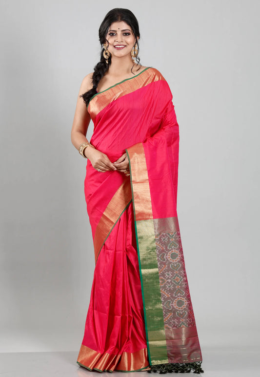 Rani Pink Ikkat Silk Saree With Blouse Piece