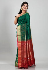 Bottle Green Tussar Silk Saree with Blouse Piece