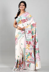 Off White Colour Blended Silk Kantha Saree With Blouse Piece
