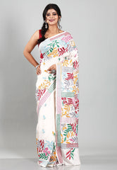 Off White Colour Blended Silk Kantha Saree With Blouse Piece