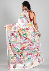 Off White Colour Blended Silk Kantha Saree With Blouse Piece
