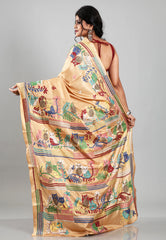 Tussar Colour Blended Silk Kantha Saree With Blouse Piece