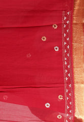 Maroon Colour Mangalagiri Cotton Kantha Saree With Blouse Piece