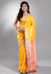 Yellow Tussar Silk Saree with Blouse Piece