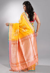 Yellow Tussar Silk Saree with Blouse Piece