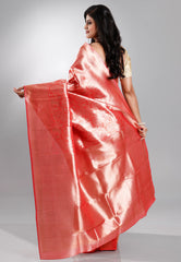 Red Brocade Tissue Kanjivaram Silk Saree With Blouse Piece