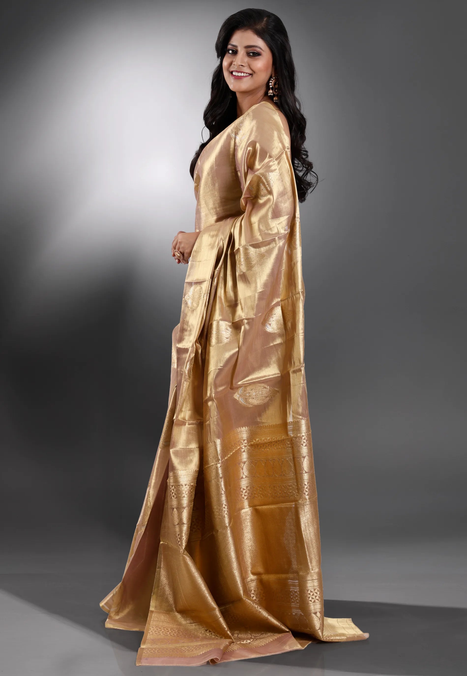 Golden Tissue Kanjivaram Silk Saree With Blouse Piece