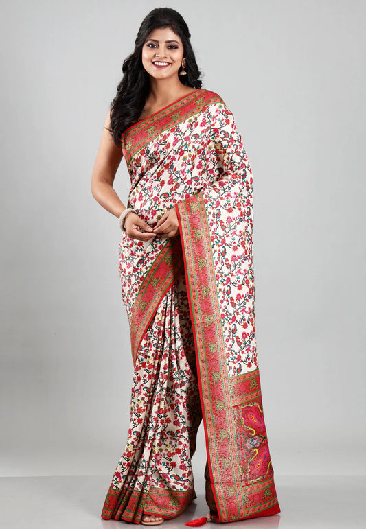 Off Wihite Kani Silk Saree With Blouse Piece