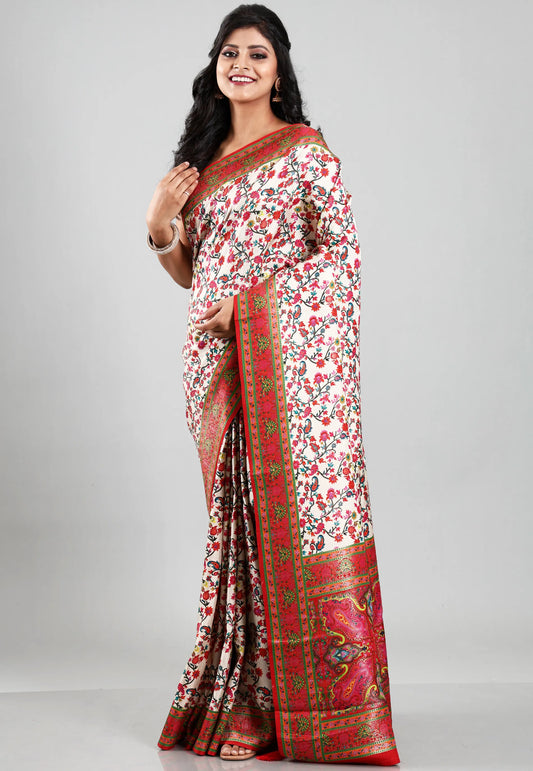 Off Wihite Kani Silk Saree With Blouse Piece