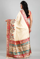 Beige Kani Silk Saree With Blouse Piece