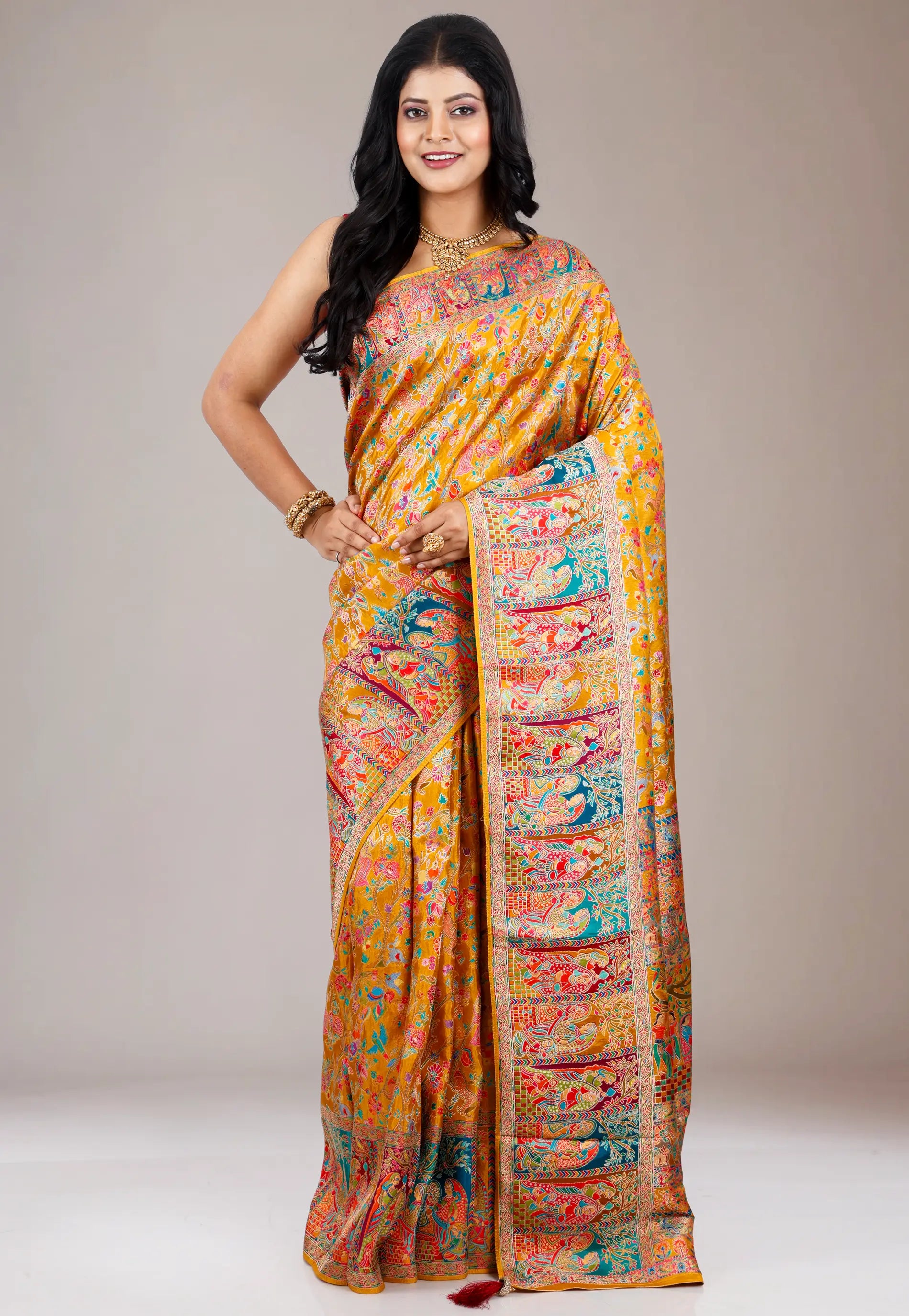 Mustard Kani Silk Saree With Blouse Piece