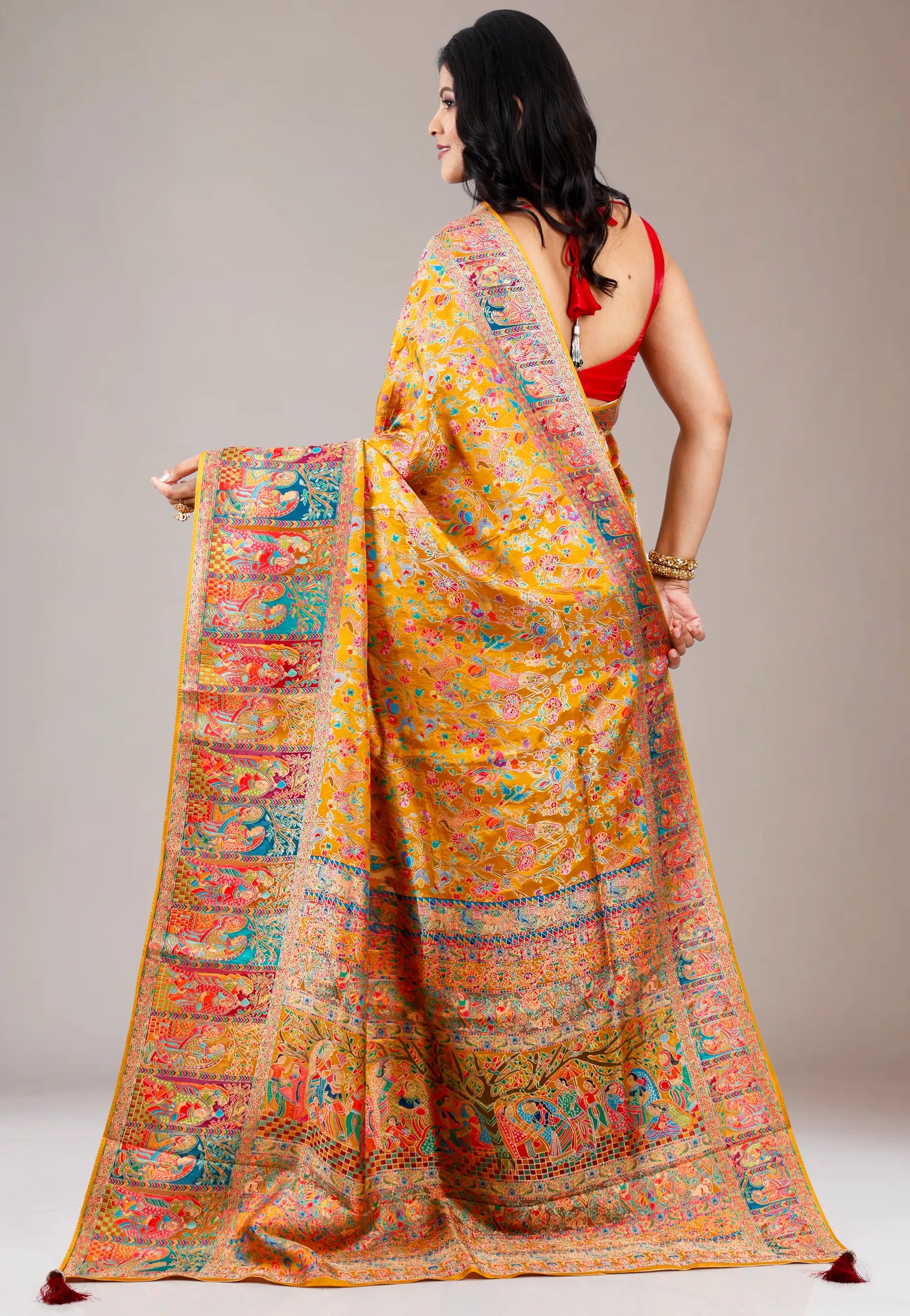Mustard Kani Silk Saree With Blouse Piece