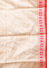 Tussar Colour Silk with Red Border Tussar with Blouse Piece