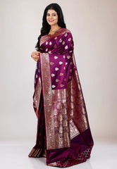 Magenta Wedding Banarasi Silk Saree with Blouse Piece