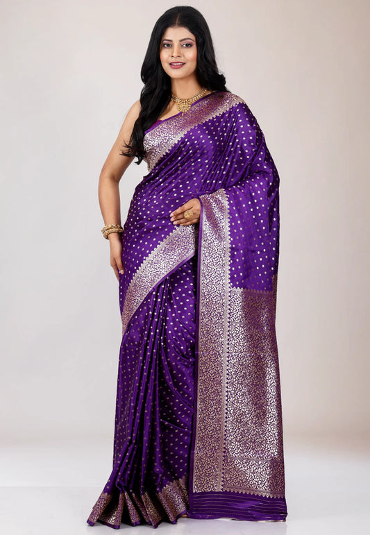 Purple Mashru Silk Saree with blouse Piece