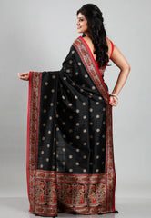 Black Colour with Red Border Tussar Silk with Bloue Piece