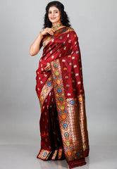 Maroon Minakari Kanjivaram Silk Saree With Blouse Piece