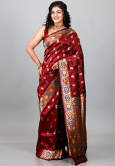 Maroon Minakari Kanjivaram Silk Saree With Blouse Piece