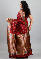 Maroon Minakari Kanjivaram Silk Saree With Blouse Piece
